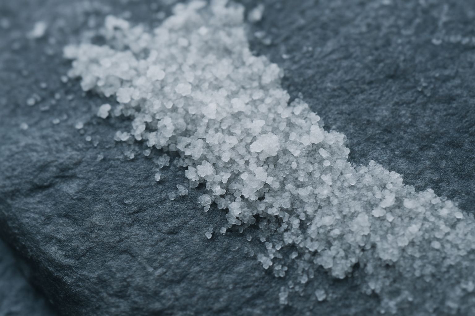 Salt drying into a rime. What is left on the surface once the water has gone.